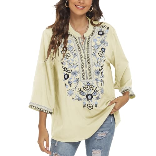 Traditional Mexican Embroidered Peasant Tops for Women, Plus
